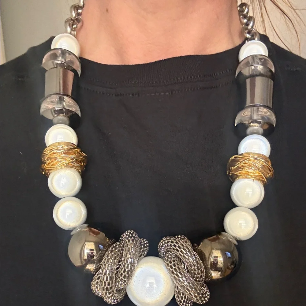 Armani Exchange White, Gold & Silver Bold Beaded Necklace
